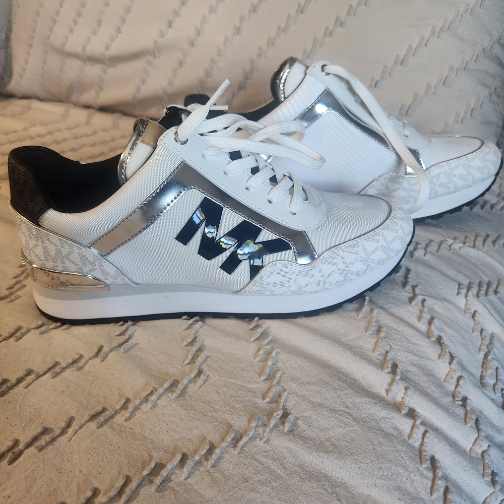 Michael Kors White and Silver Sneakers
